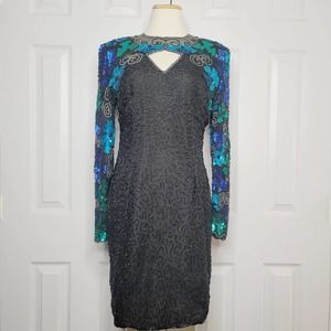 Laurence Kazar Vintage Long Sleeve Sequined Dress